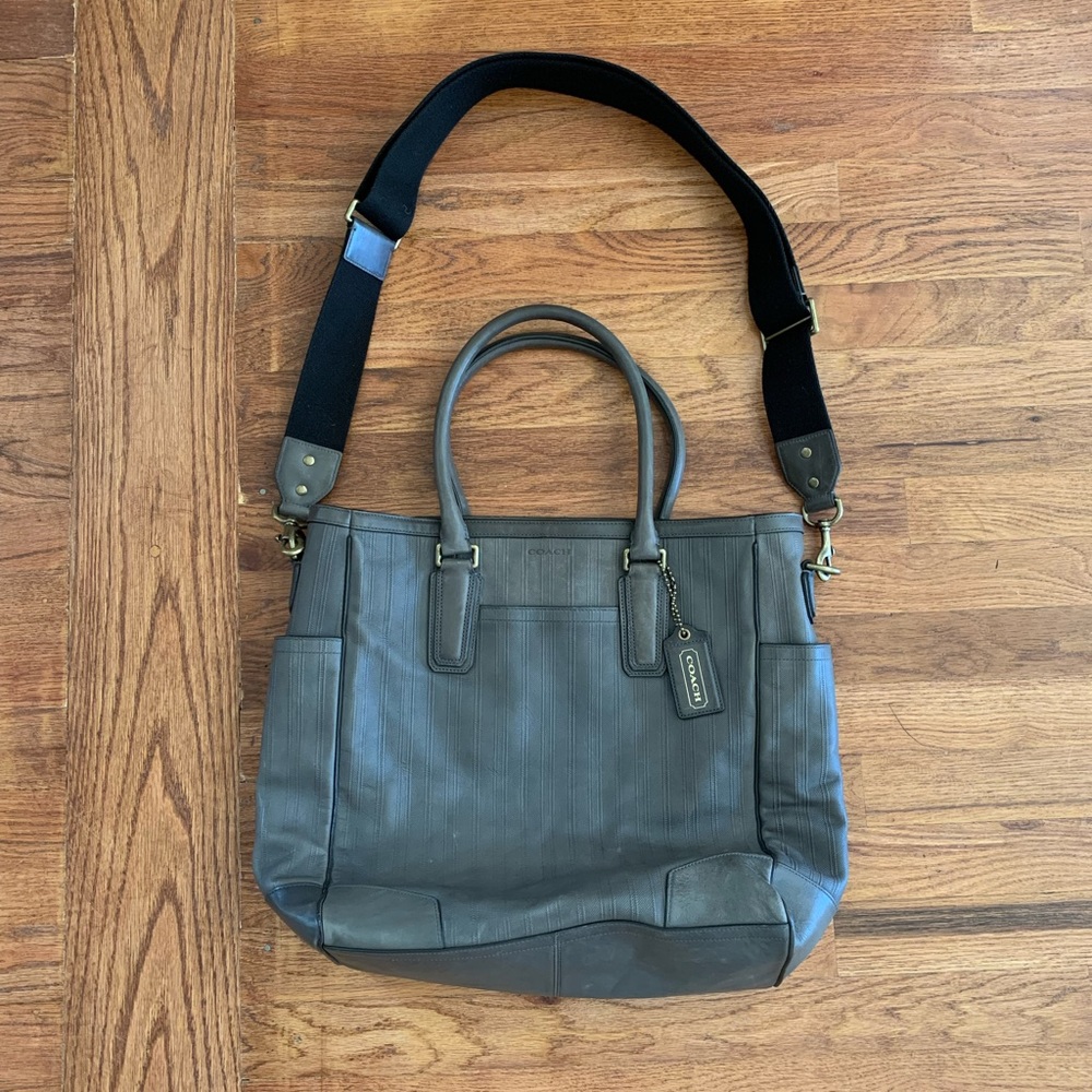 Coach Olive Green Leather Tote with Black Strap and Brass Hardware - Picture 6 of 14